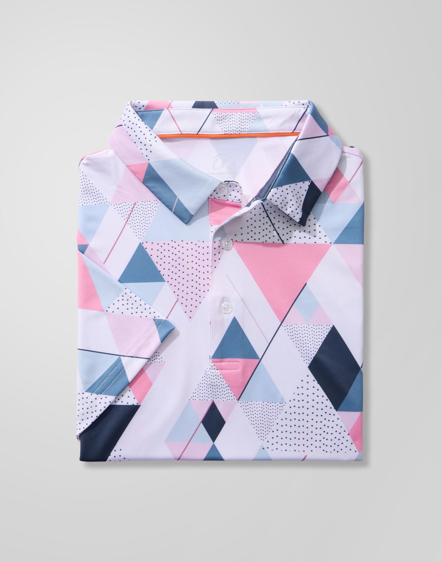 Obla Mens Golf Polo Shirts Short Sleeve Dry Fit Performance Moisture Wicking Casual Print Collared Golf Shirts for Men(White Pink Geometry_4XL)