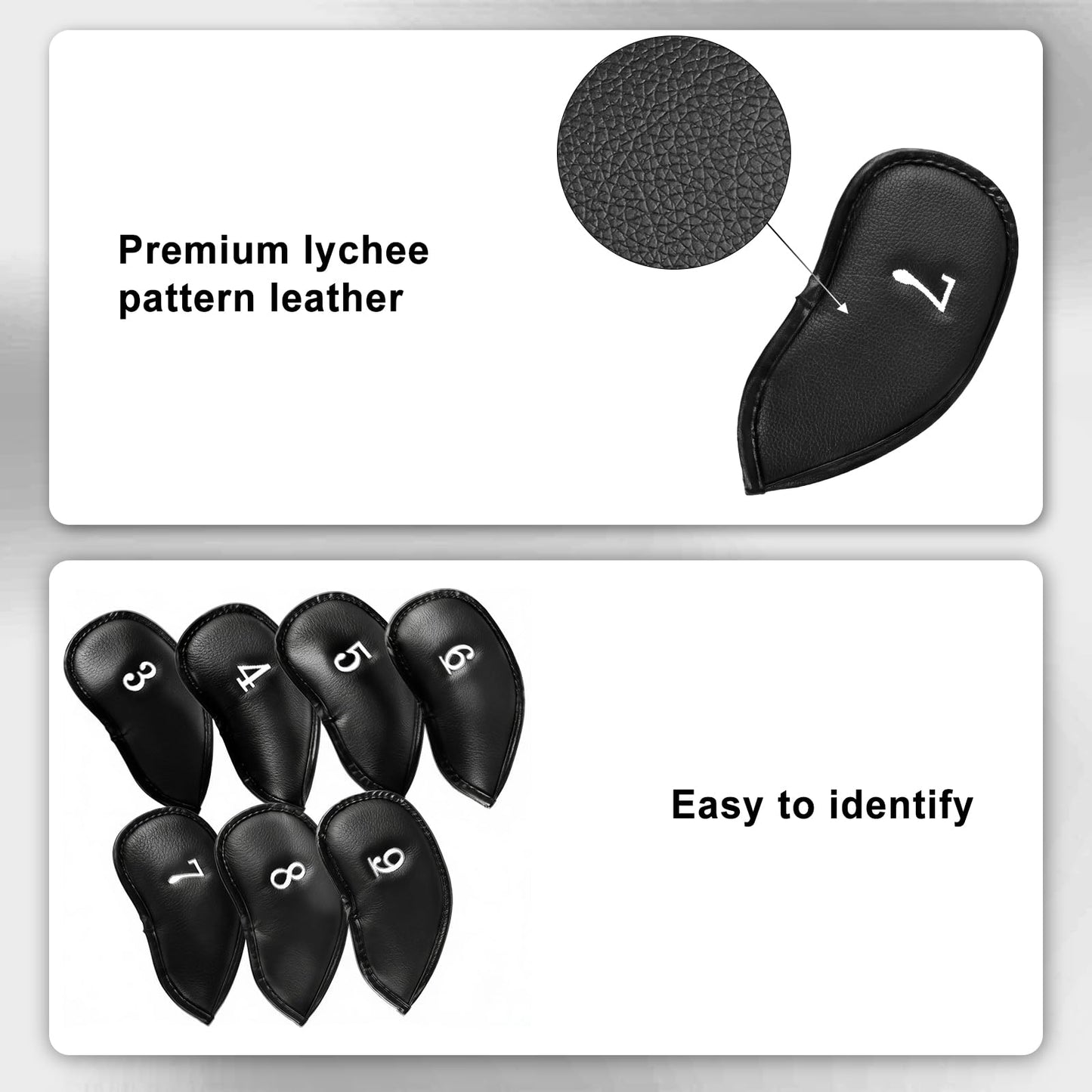 Mupera 12 Piece Black Leather Golf Iron Heads, Embroidery Golf Club Covers for All Brands, Provide Durable and Stylish Protection for Your Golf Clubs