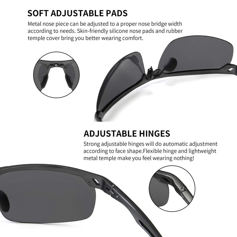 SUNGAIT XXL Extra Large 152MM Polarized Wrap Around Sports Sunglasses for Men Women Fishing Driving Al-Mg Frame UV400 (Gunmetal Frame/Gray Lens)