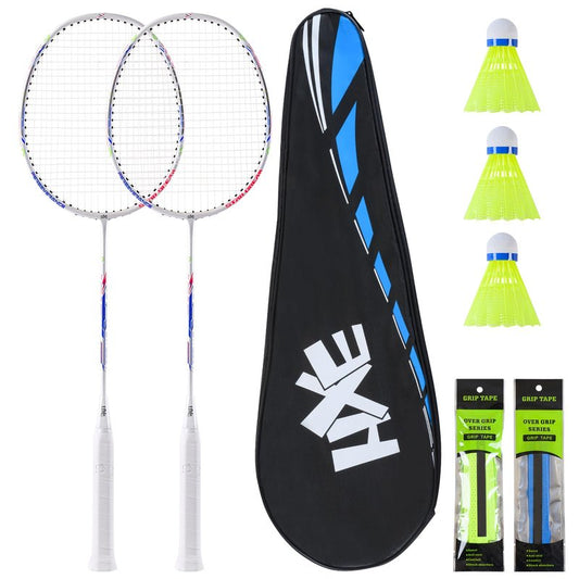 HXE Badminton Rackets Set, Lightweight Badminton Set for Outdoor Backyard Games Gym, Including 2 Racquets, 3 Shuttlecocks, 2 Replacement Grip Tapes and 1 Carry Bag, 2 Player Rackets for Beginners 4U