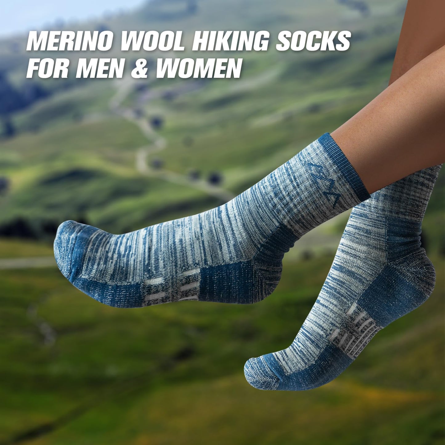 innotree 3 Pack Merino Wool Hiking Socks for Men & Women, Micro Crew Cushioned Moisture Wicking Trekking Socks