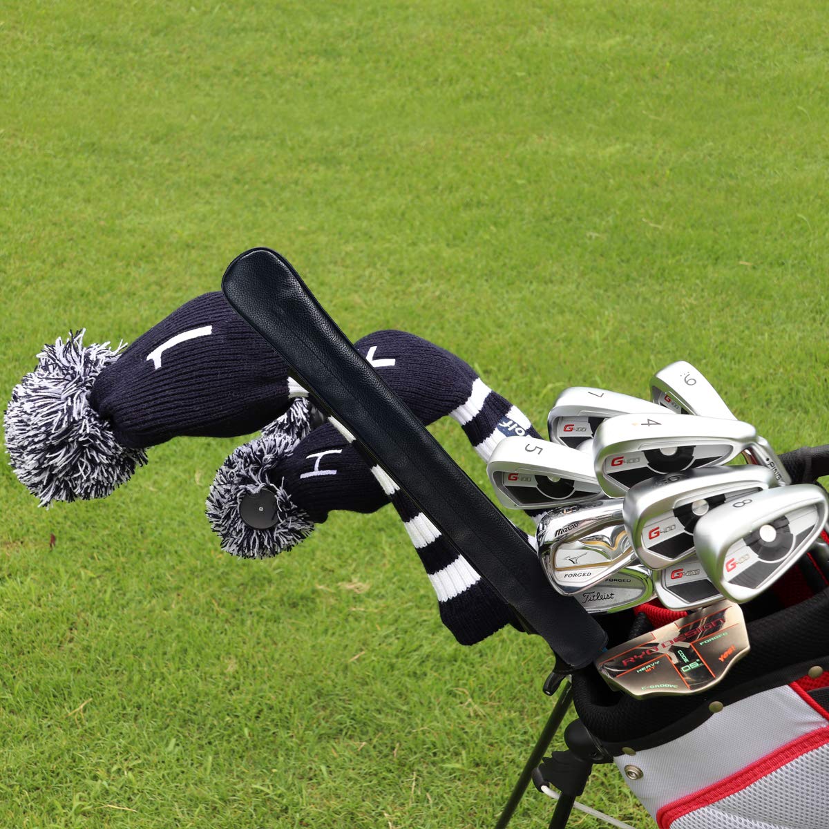 BIG TEETH Golf Alignment Stick Cover - Holds 2 Sticks, Leather, Black