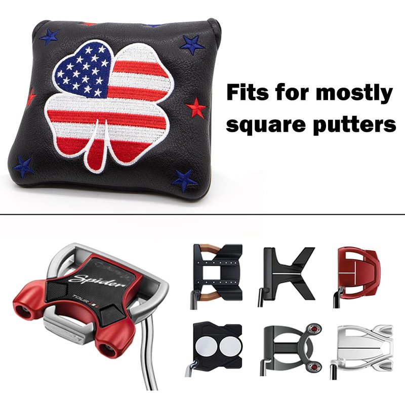 Golf Putter Covers Mallet Putter Headcover Leather Putter Covers Golf Club Covers Magnetic Golf Putter Headcover for Most Brand (Black)