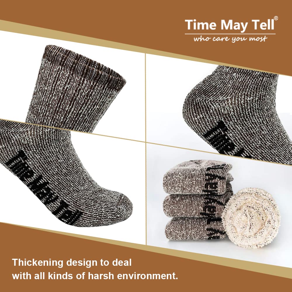 Time May Tell Men&Women Merino Wool Hiking Cushion Socks Pack(2Dark Grey,Light Grey,Brown(4 pairs), US Size 9~13)