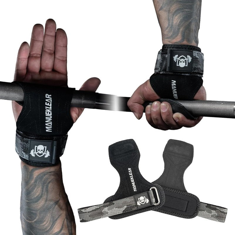 Gym Straps for Weight Lifting - Double Leather Deadlift Straps with Cushion Wrist Loop | Perfect for Men
