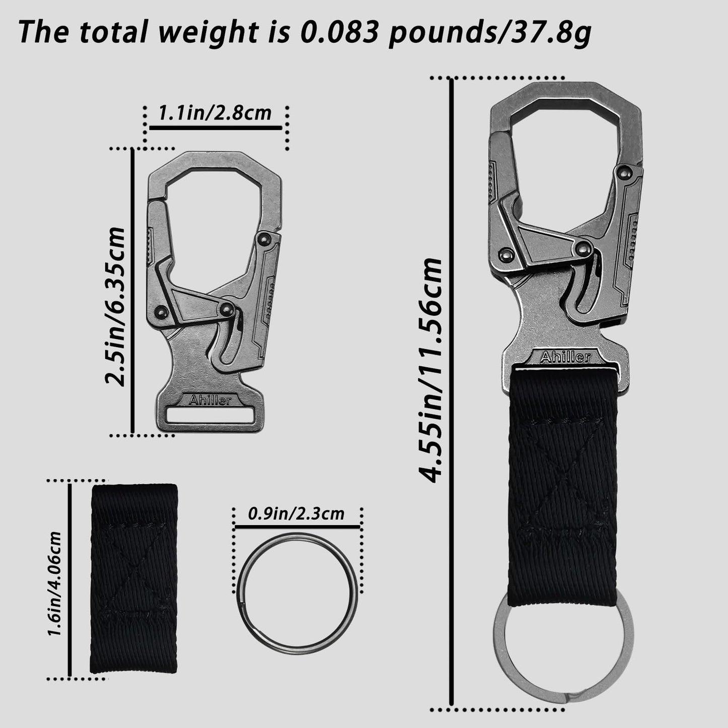 Heavy-Duty Metal Keychain Unisex Carabiner Durable Keychain for Adults self-Locking Door Clip Keychain Suitable for car/House Keys(Black-1P)