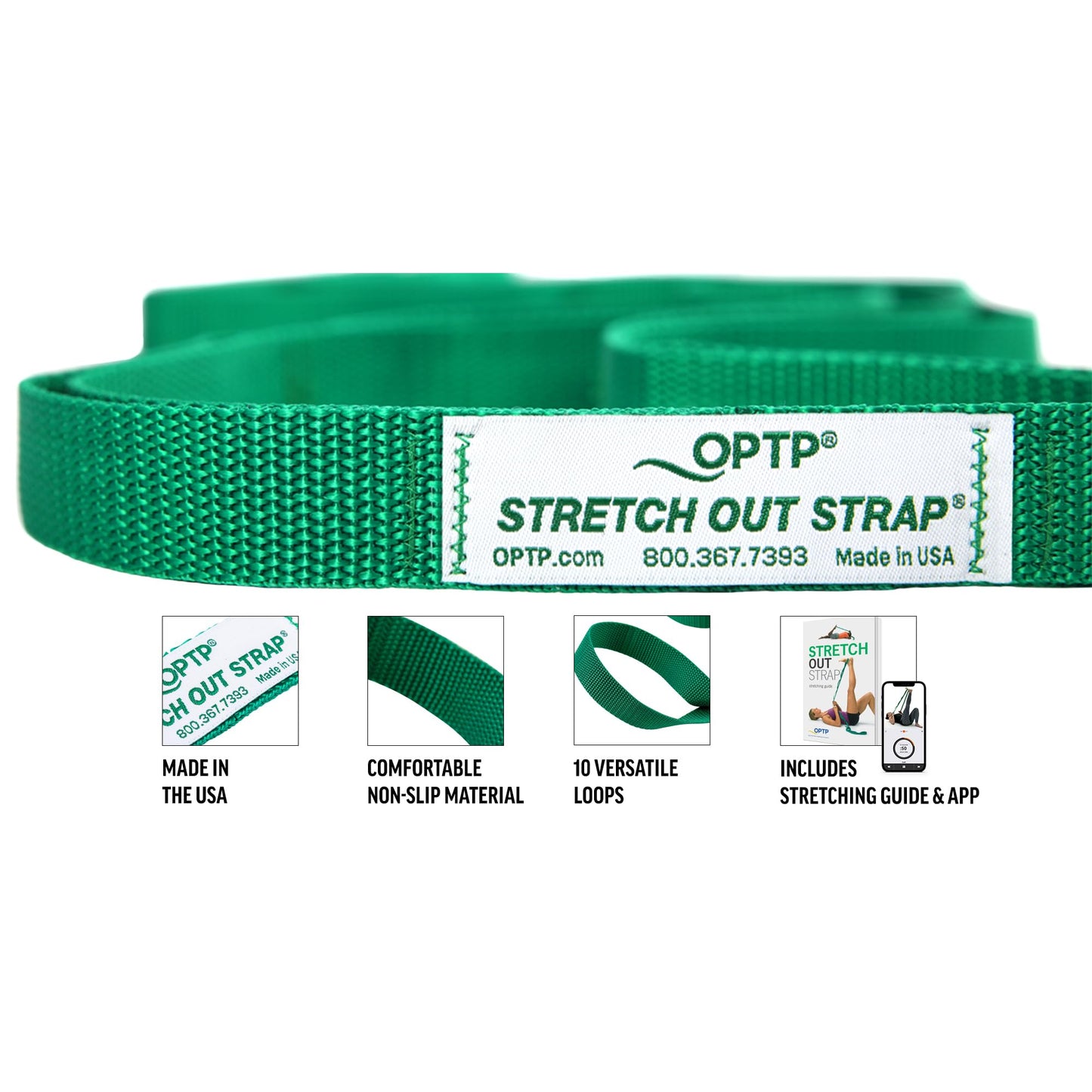 OPTP The Original Stretch Out Strap with Exercise Book, USA Made Top Choice Stretch Out Straps for Physical Therapy, Yoga Stretching Strap or Knee Therapy Strap