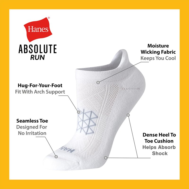 Hanes Women's No Show Running Socks, Absolute Run Socks, Breathable No Show Tab Socks for Running, 3-Pack