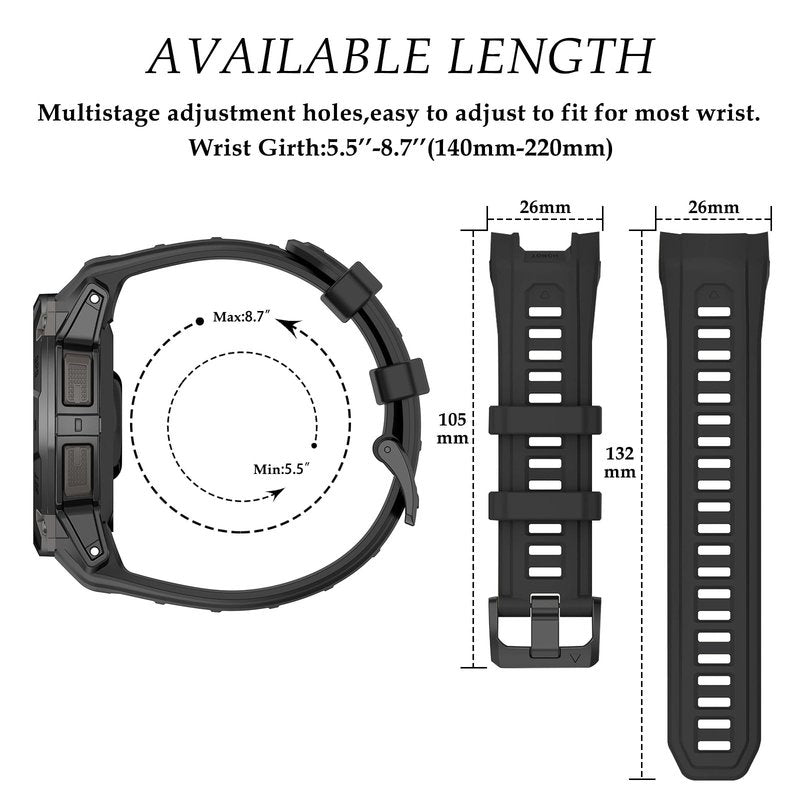 TopPerfekt Band Compatible with Garmin Instinct 3 50mm, Soft Silicone Replacement Watch Band 26mm Width Strap and 2 Pack Screen Protectors for Instinct 3 Smart Watch for Women Men (Grey)