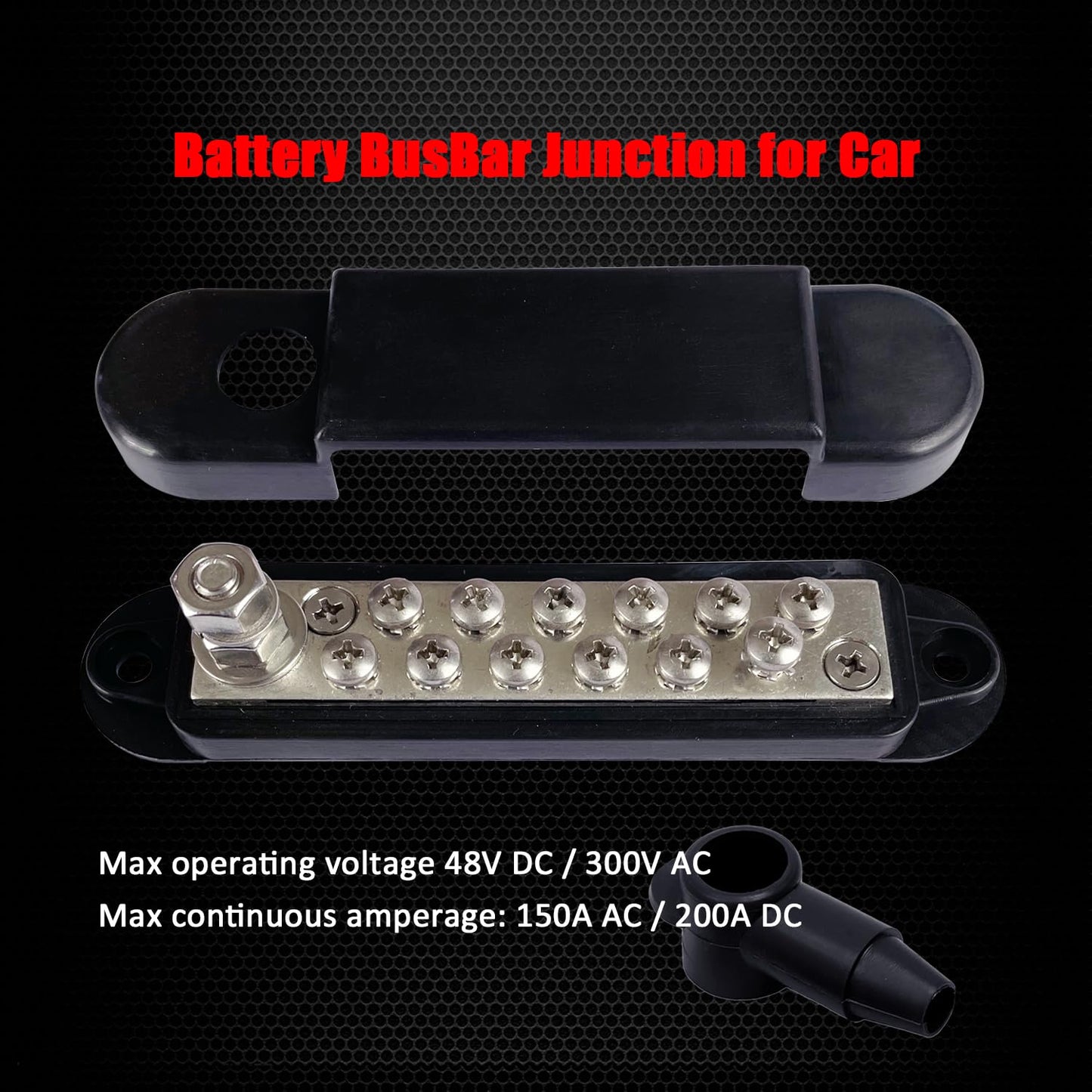 1/4" Stud Power Distribution Block Bus Bar with 12 x #8 Screws, Ampper 5.3" 12V 150A Marine BusBar Battery Distribution Block W/Cover for Car Audio Boat Solar (Black)