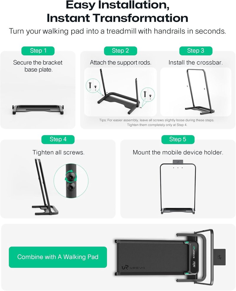 Walking Pad Handle Bar - Universal Fit for 23.6'' Wide Walking Pads | Easy Assembly & Mobility