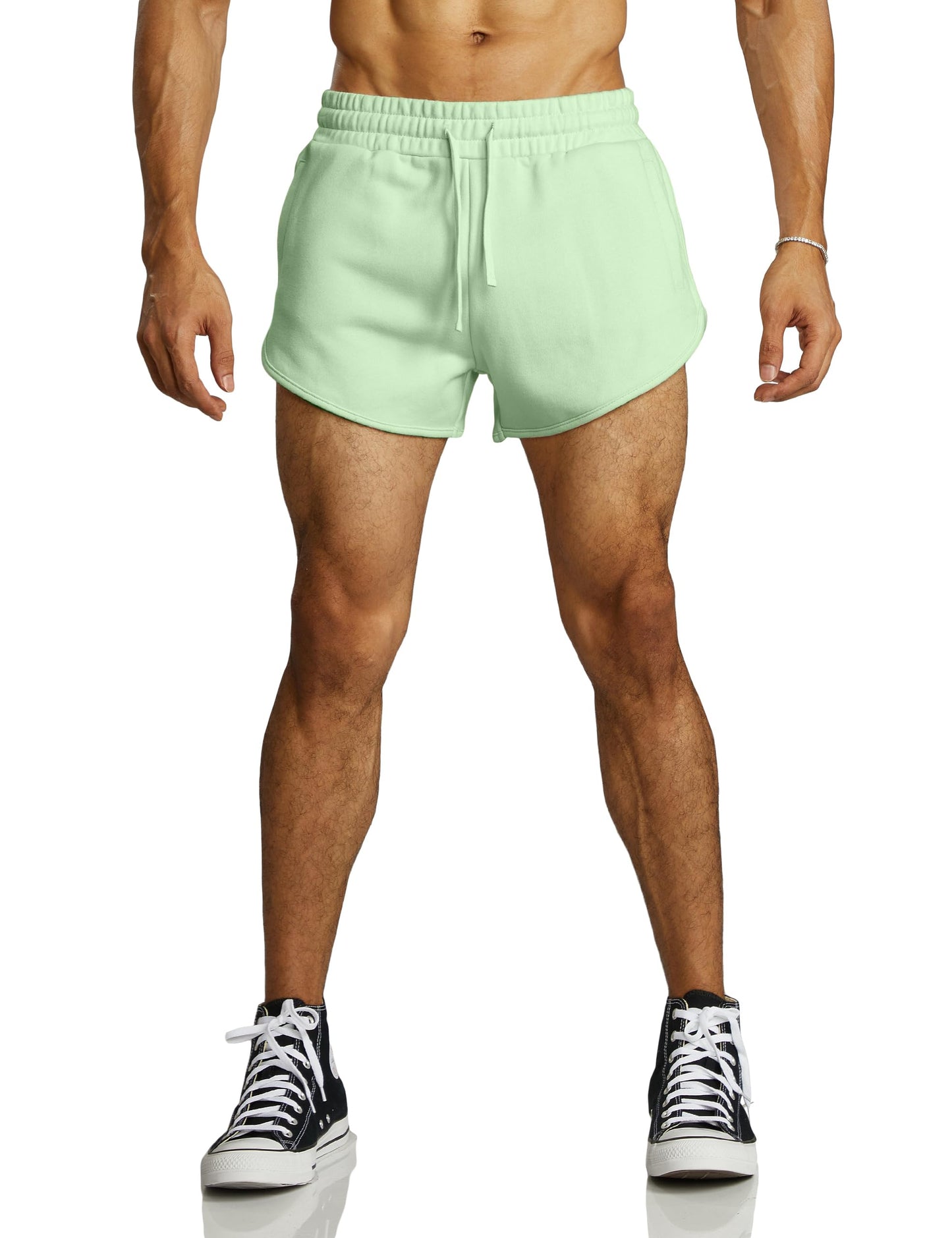 Ouber Men's 3" Gym Workout Short Casual Cotton Bodybuilding Shorts Running Athletic Short with Pockets, Mint Green XXL