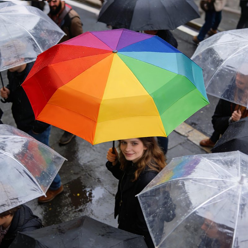 Lejorain Large Golf Umbrella Rainbow - Oversized 54inch Double Layer Windproof 10Ribs Folding Travel Umbrella Compact Auto Open Close for Rain Women/Men