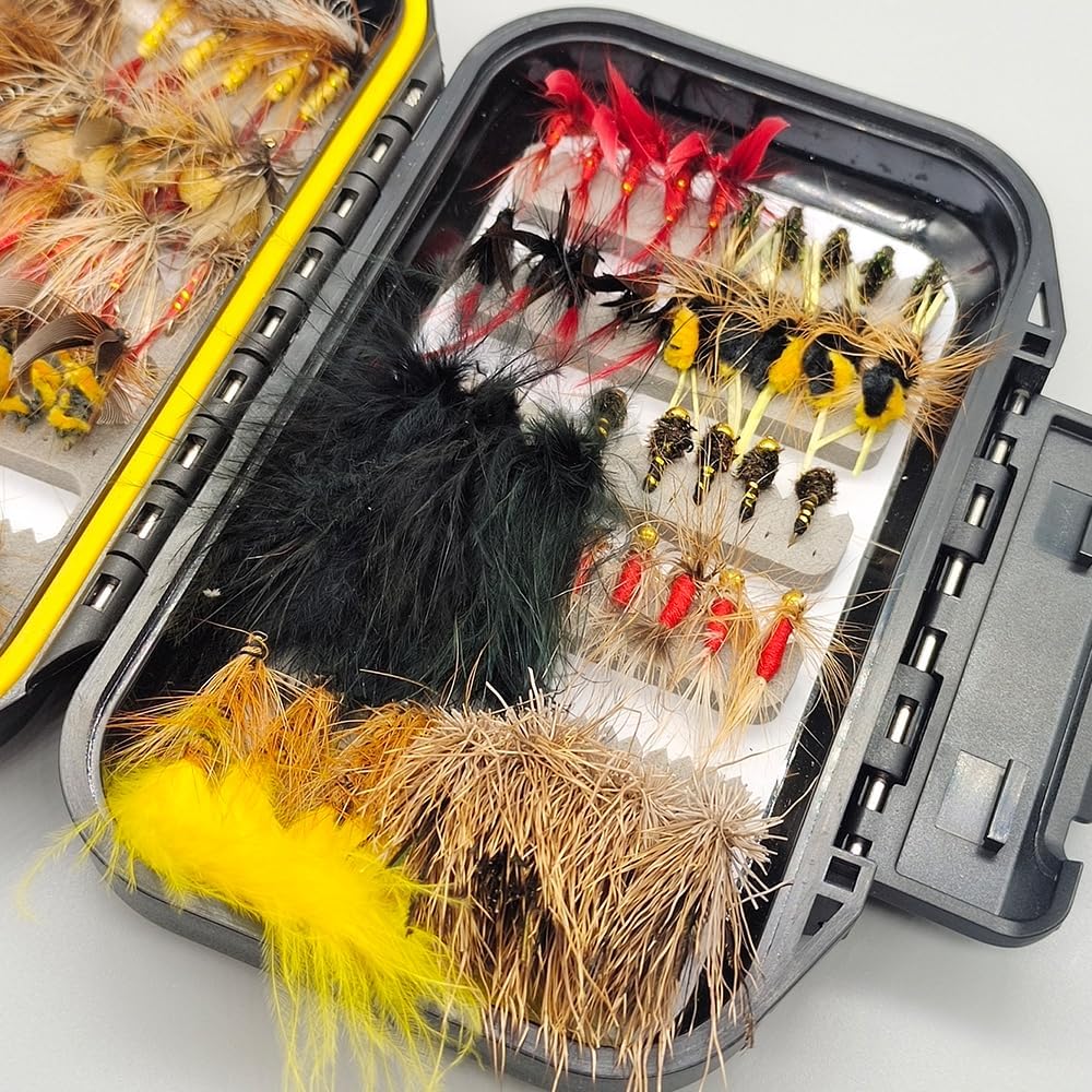 Kylebooker Fly Fishing Flies Assortment Kit - 100pcs Dry & Wet Nymphs with Fly Box