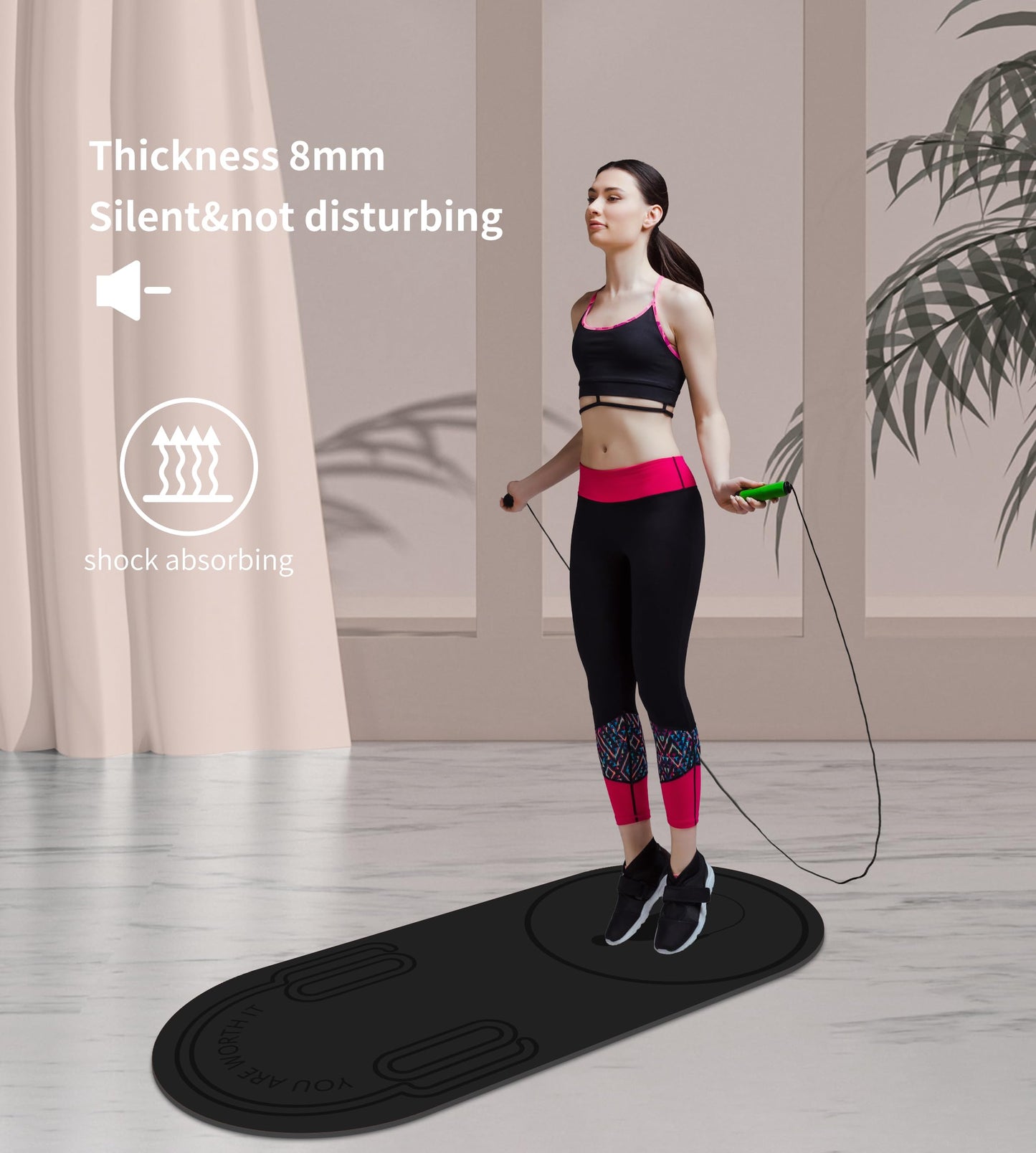 Knsbk Non-Slip Jump Rope Mat for Shock Absorption - Skipping Mat for Adults & Children Home Indoor Workout Exercise in Green