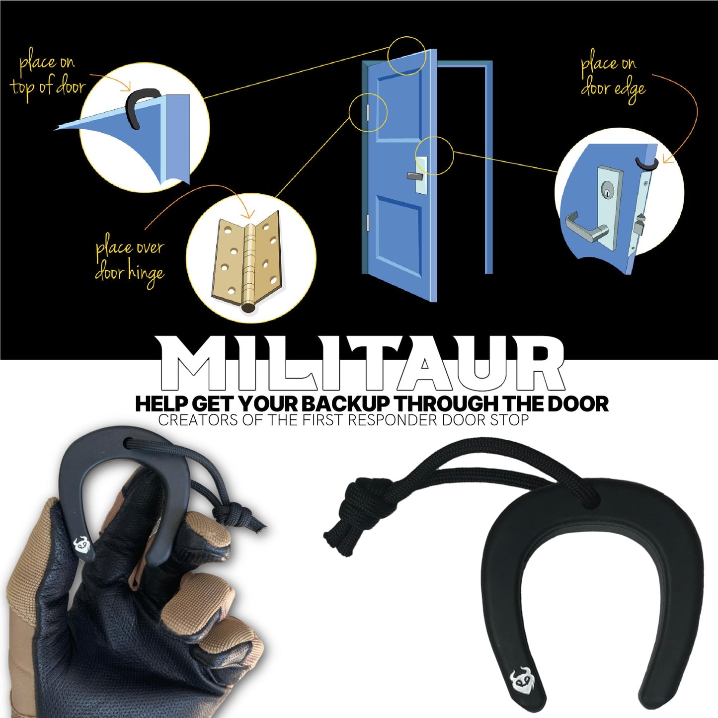 Militaur First Responder Door Stop Black (3 Pack) – Molle Compatible