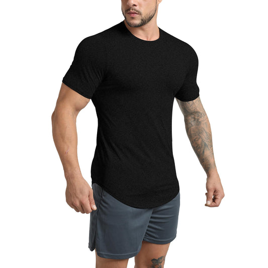 GYM REVOLUTION Men's Workout Gym Hipster Curved Hem Muscle Fitness Hip Hop T Shirts Black M