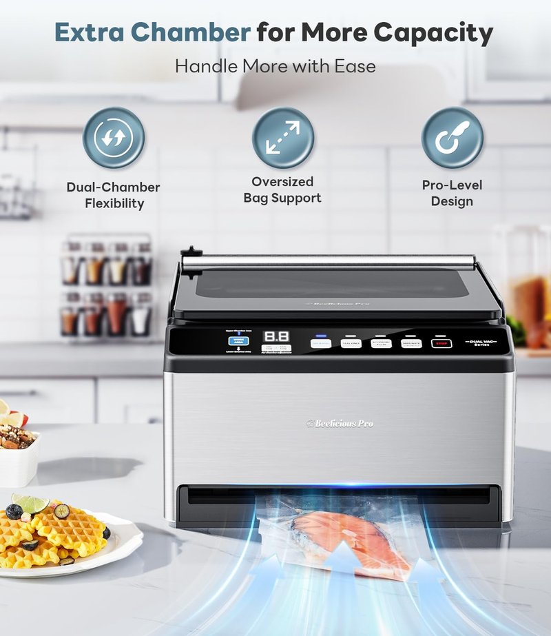 DualCore Vacuum Sealer - Commercial-Grade Chamber Sealer for Liquids & Sous Vide | 6L Capacity, Extra-Wide Bag Clamp