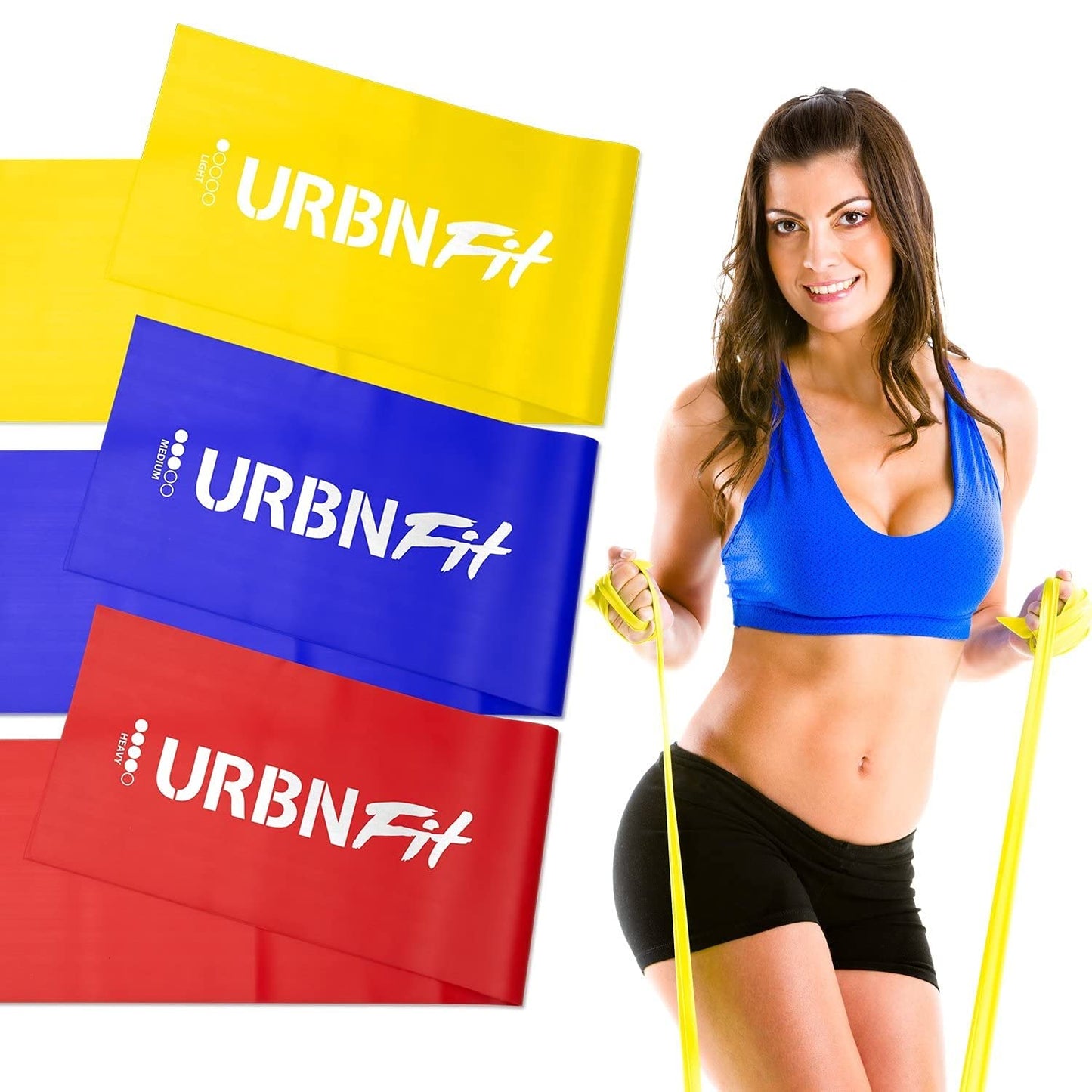 URBNFit Long Fitness Bands (5 Ft) w/Door Anchor - 3 Pack of Resistance Bands for Stretching, Workouts, Rehabilitation