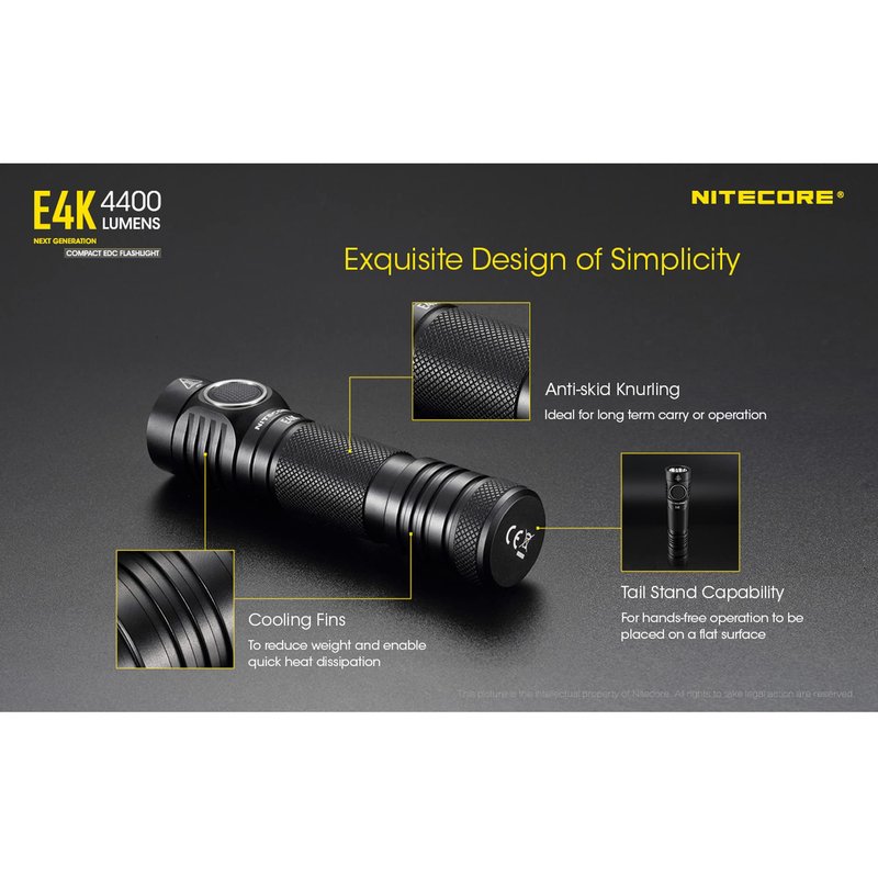 Nitecore E4K 4400 Lumen EDC Compact Rechargeable Flashlight with LumenTac Organizer