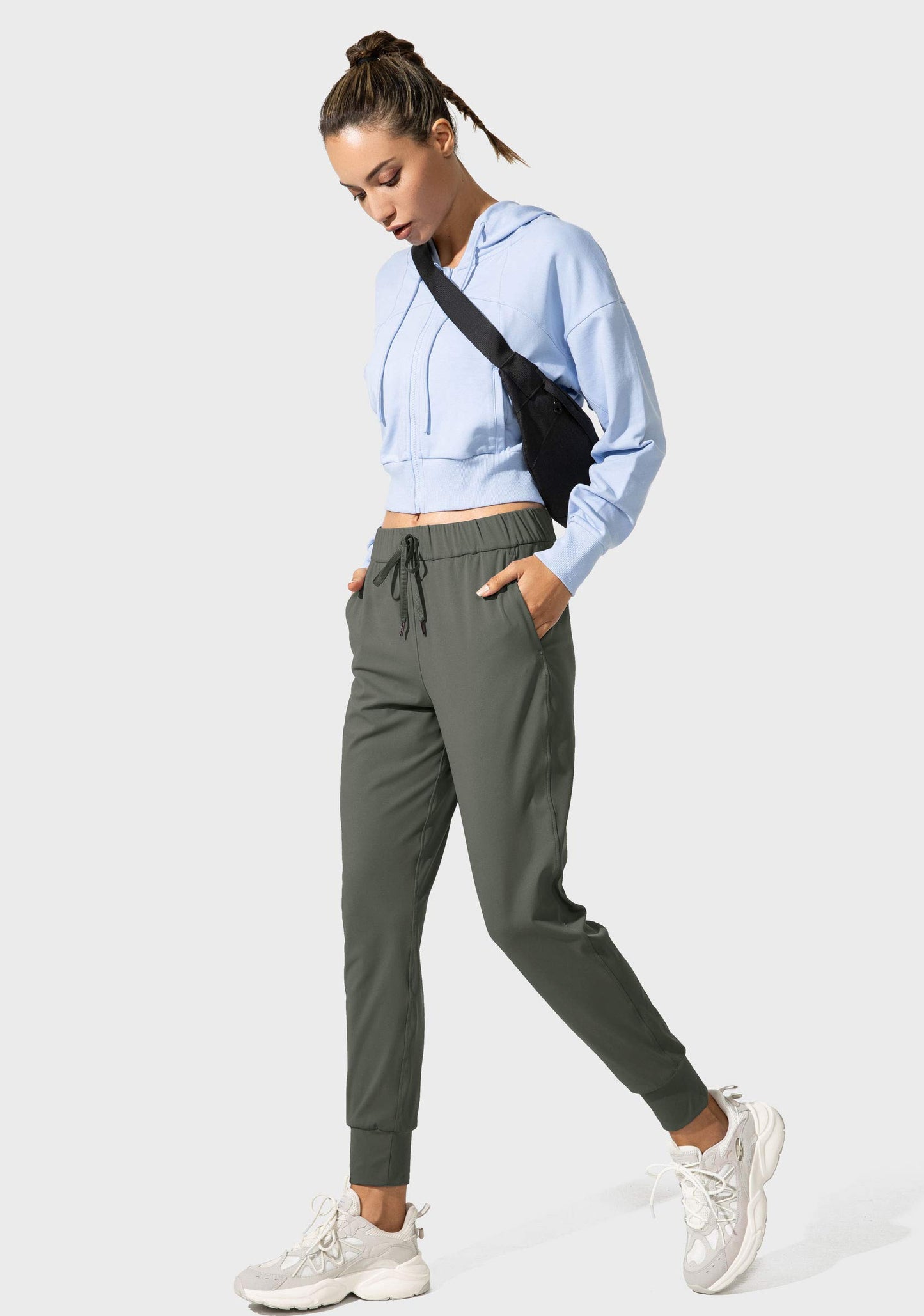 SANTINY Women's Joggers Pants Pockets Drawstring Running Sweatpants for Women Lounge Workout Jogging(Olive Green_L)