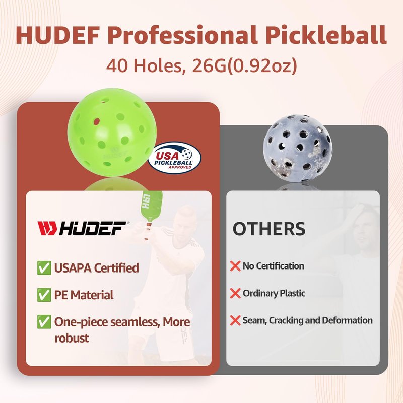 HUDEF Pickleball Paddles, USAPA Approved Pickle Ball Paddles Set of 2, Graphite and Fiberglass Pickleball Paddles, Polypropylene Honeycomb Core Paddle Rackets, 4 Outdoor Balls and Carry Bag Green