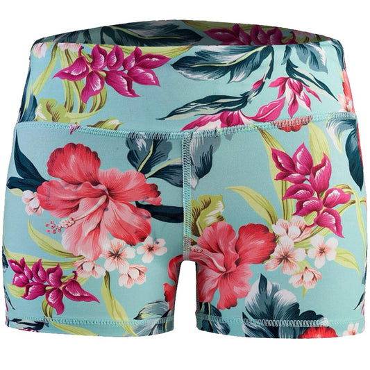 Epic MMA Gear Women's 3" Stretch Booty Shorts - Fitness, WOD, Yoga, Running, (L, Hibiscus)