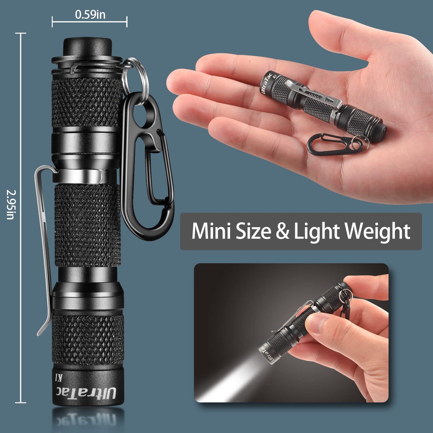 UltraTac K1 Mini LED Gift Flashlight Keychain, 180lm Waterproof AAA Pocket Flashlights for EDC, Camping, Hiking, Outdoor Activity and Emergency Lighting (Black 2 Pack)