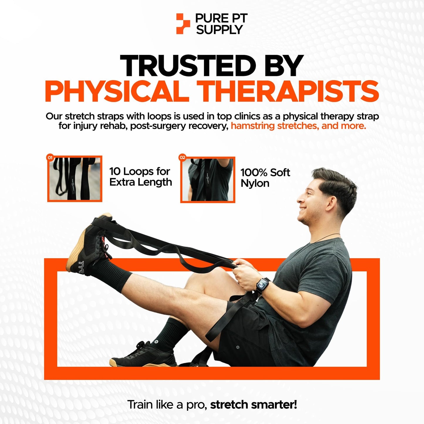 Pure PT Stretching Strap, 10 Loops, Non-Elastic Stretch Strap, Yoga Strap