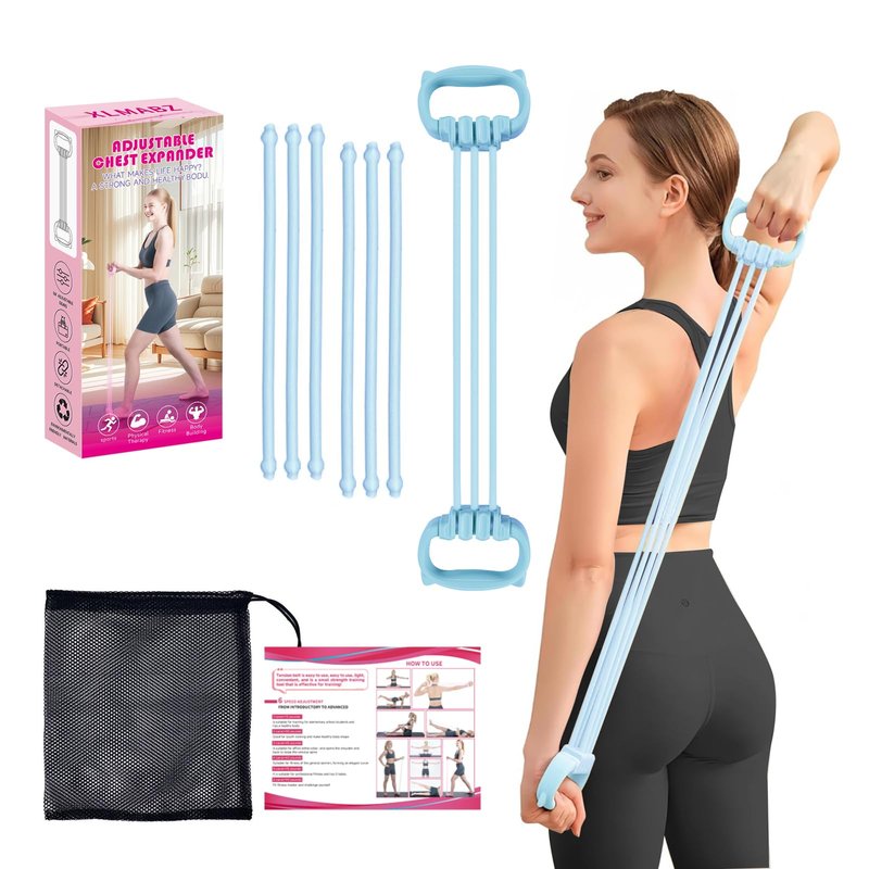 XLMABZ 6 Gear Adjustable Resistance Bands, Fitness Resistance Bands Exercise Bands with Comfort Grips, Unisex, for Arms, Chest Extender, Home Workout, Fitness, Pilates (Blue)