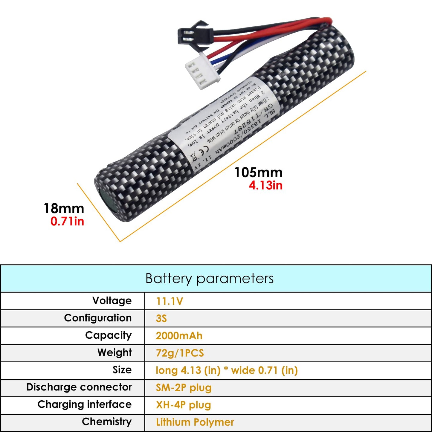 MOONZON 2PCS 3S 11.1V 2000mAh Li-ion Battery with SM-2P Plug Connector Whith Adapter and USB Charging Cable, Suitable for Airsoft Gel Water Droplet Blaster Air Gun Gel Ball Shock Wave Spare Battery
