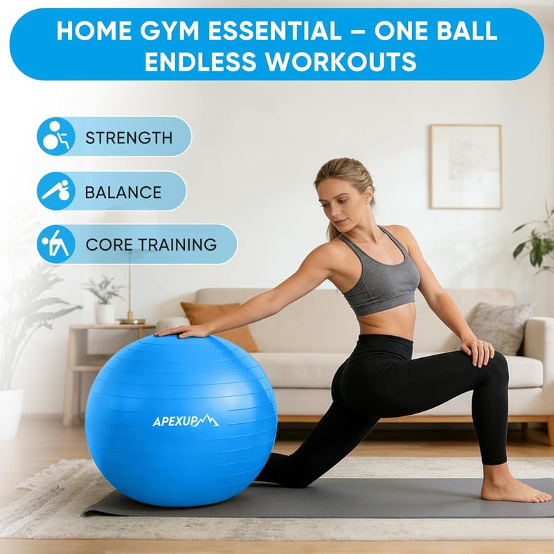 APEXUP Yoga Ball - Anti-Slip Heavy Duty Exercise Ball for Fitness, Balance & Core Workout | 5 Sizes Available