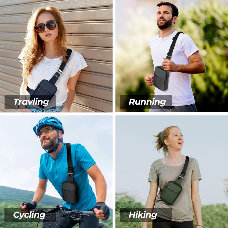 BROADREAM Mini Mens Sling Bag, Waterproof Crossbody Sling Bags with Adjustable Strap & RFID Blocking, Lightweight Casual Phone Chest Shoulder Bag for Travel Hiking (Black)