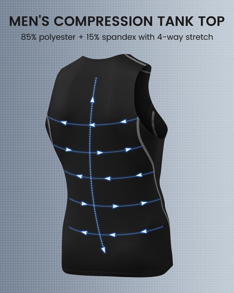LWISMIL 3 Pack Black Compression Tank Top Men Sleeveless T-Shirt Dry Fit Athletic Workout Sports Running Baselayer Undershirt