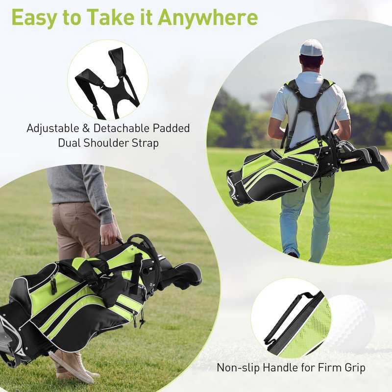 SPORFIT Golf Stand Bag with 6 Way Dividers, Lightweight Golf Club Bag w/ 8 Pockets, Rain Hood, Ergonomic Straps, Portable Golf Bag for Men Women (Green)