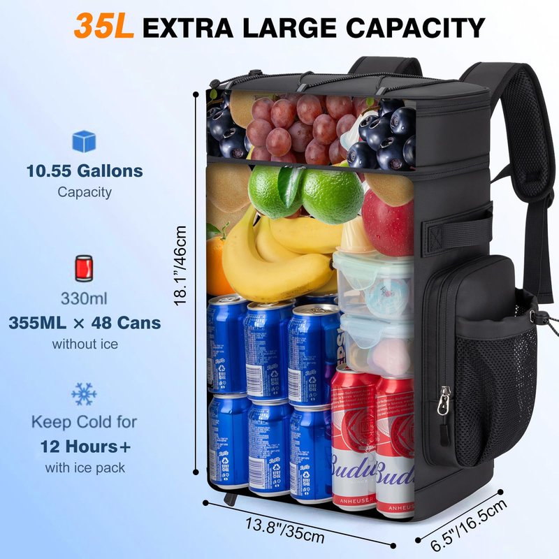 Jornova Insulated Cooler Backpack, 35L Leakproof Backpack with Double Compartments for Men & Women, Large Lunch Cooler for Camping, Beach, Travel, Picnic, Up to 48 Cans