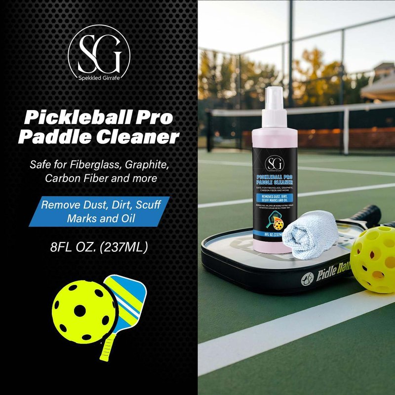 Pickleball Paddle Cleaner Spray with Cleaning Cloth and Thumb Tape - Removes Dirt, Ball Residue, Scuff Marks - EPA Safer Ingredients, Pickleball Accessories, Pickleball Gifts - 8 FL Oz
