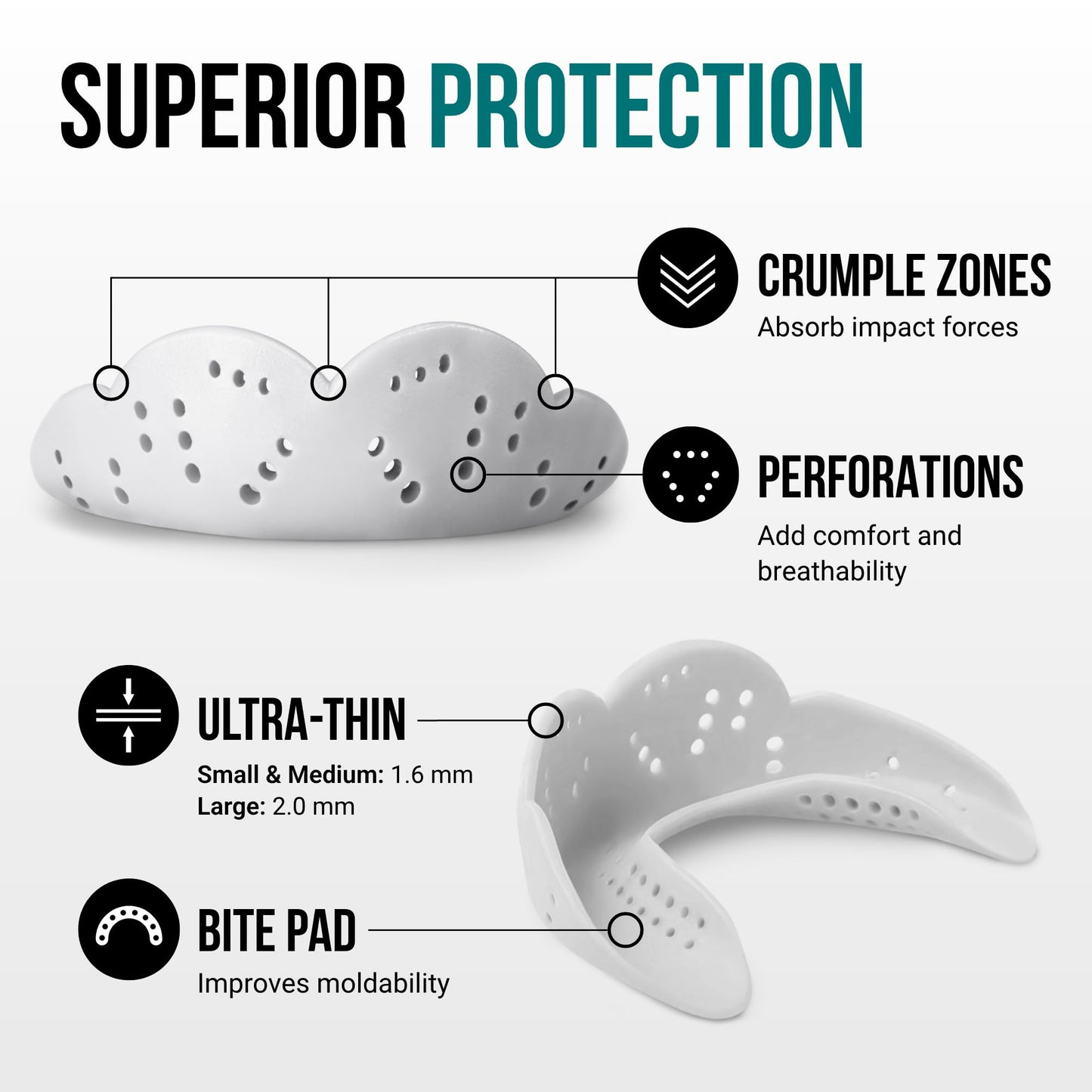 SISU Aero Medium Mouthguard, Snow White - 30% Stronger Protection for Lacrosse, Football, Hockey, Roller Derby, Team Sports - Remoldable Up to 20 Times - Ultra Slim - Works for Braces - Non Toxic