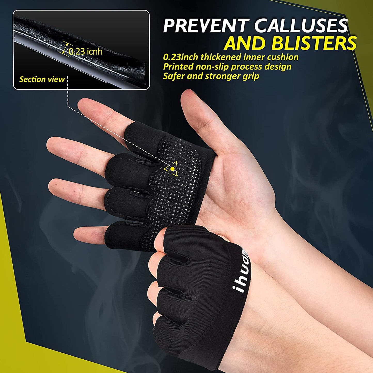 ihuan New Weight Lifting Gym Workout Gloves Men & Women, Partial Glove Just for The Calluses Spots, Great for Weightlifting, Exercise, Training, Fitness