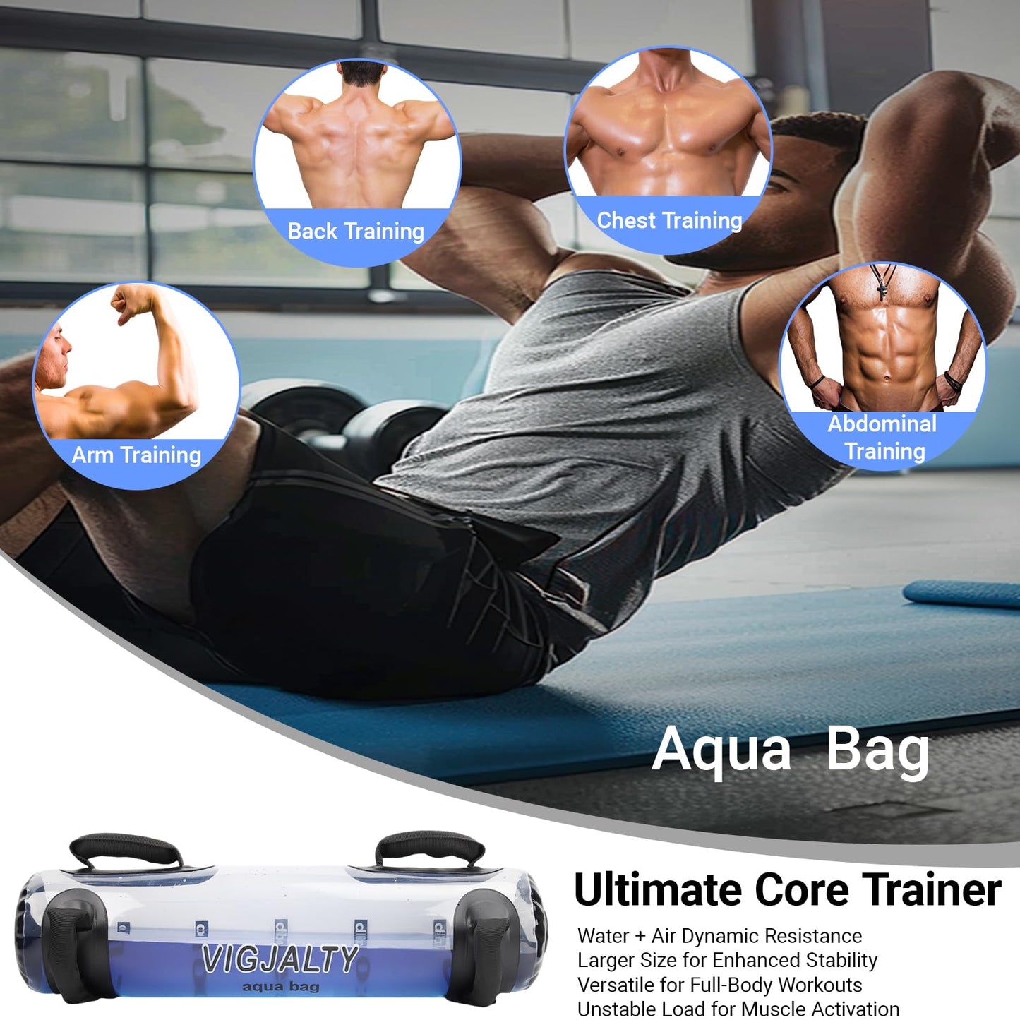 VIGJALTY Aqua Ball & Aqua Bag Combo | Adjustable Water Weight System for Unstable Load Training | Home Gym Equipment for Core Activation, Motor Control & All Fitness Levels