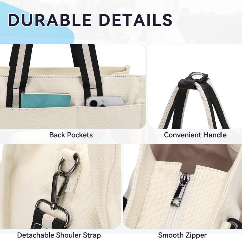 VASCHY Pickleball Tote Bags For Women With Fence Hook, Canvas Pickleball Paddle Holder Case Work/Gym/Sports Tote for 2 Rackets Beige