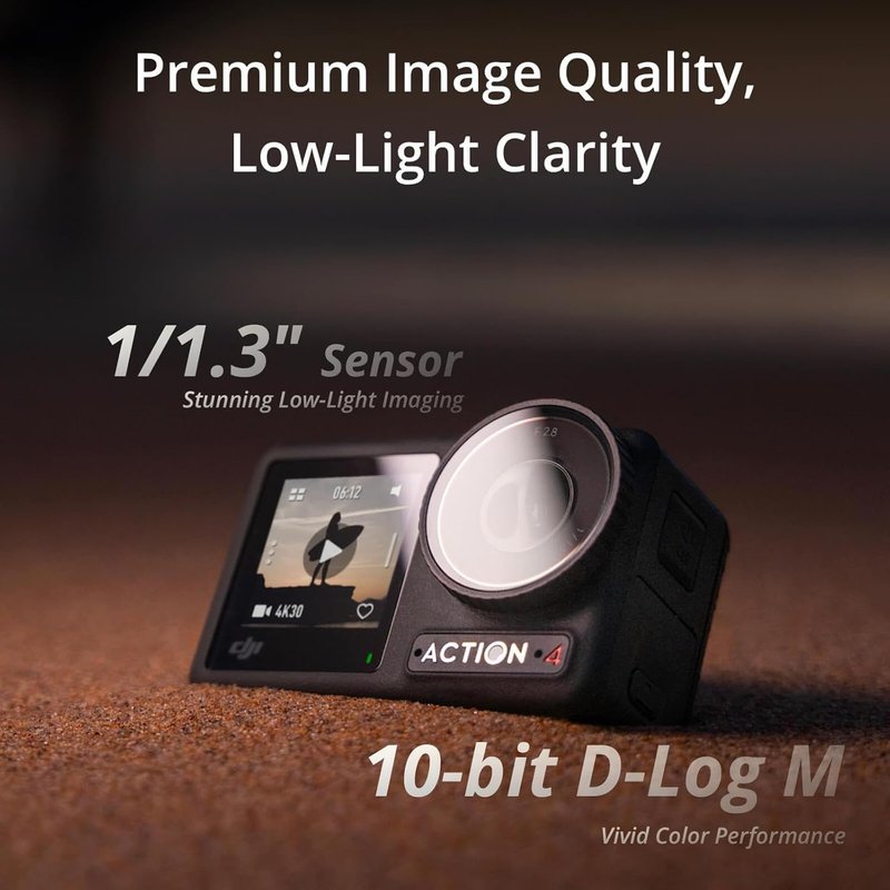DJI Osmo Action 4 Waterproof Action Camera - 4K/120fps, 1/1.3" Sensor, 160 Mins Vlogging Battery Life