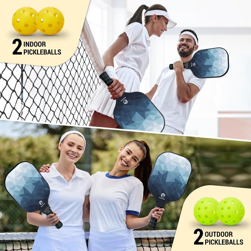 DULCE DOM Pickleball Paddles Set of 2, USAPA Approved Carbon Fiber Pickleball Set with Balls and Carrying Bag, Lightweight Pickle Ball Rackets for Beginners & Pros (Blue)