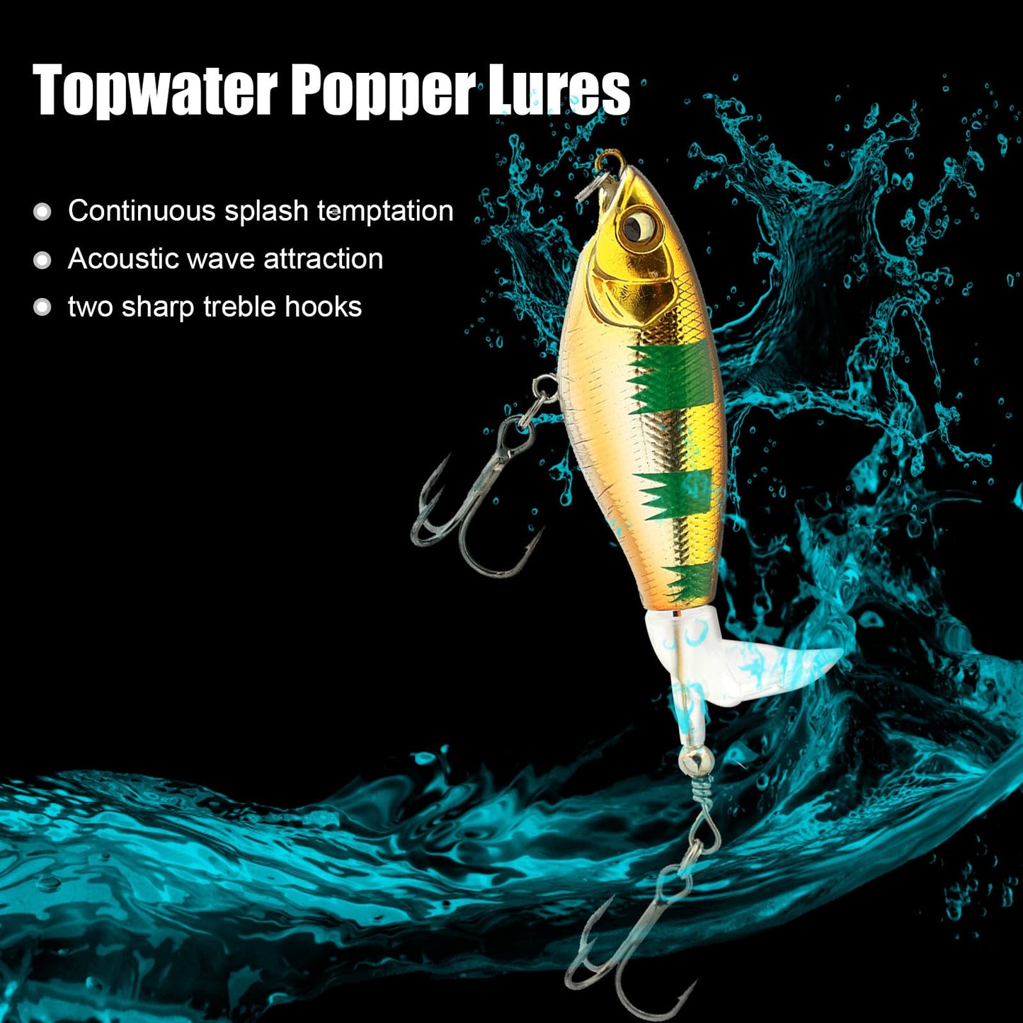 Bnque 10Pcs Fishing Lures for Bass, Whopper Lures Kit, Top Fishing Water Lure with Hooks, Popper Floating Lure for Bass Catfish Pike