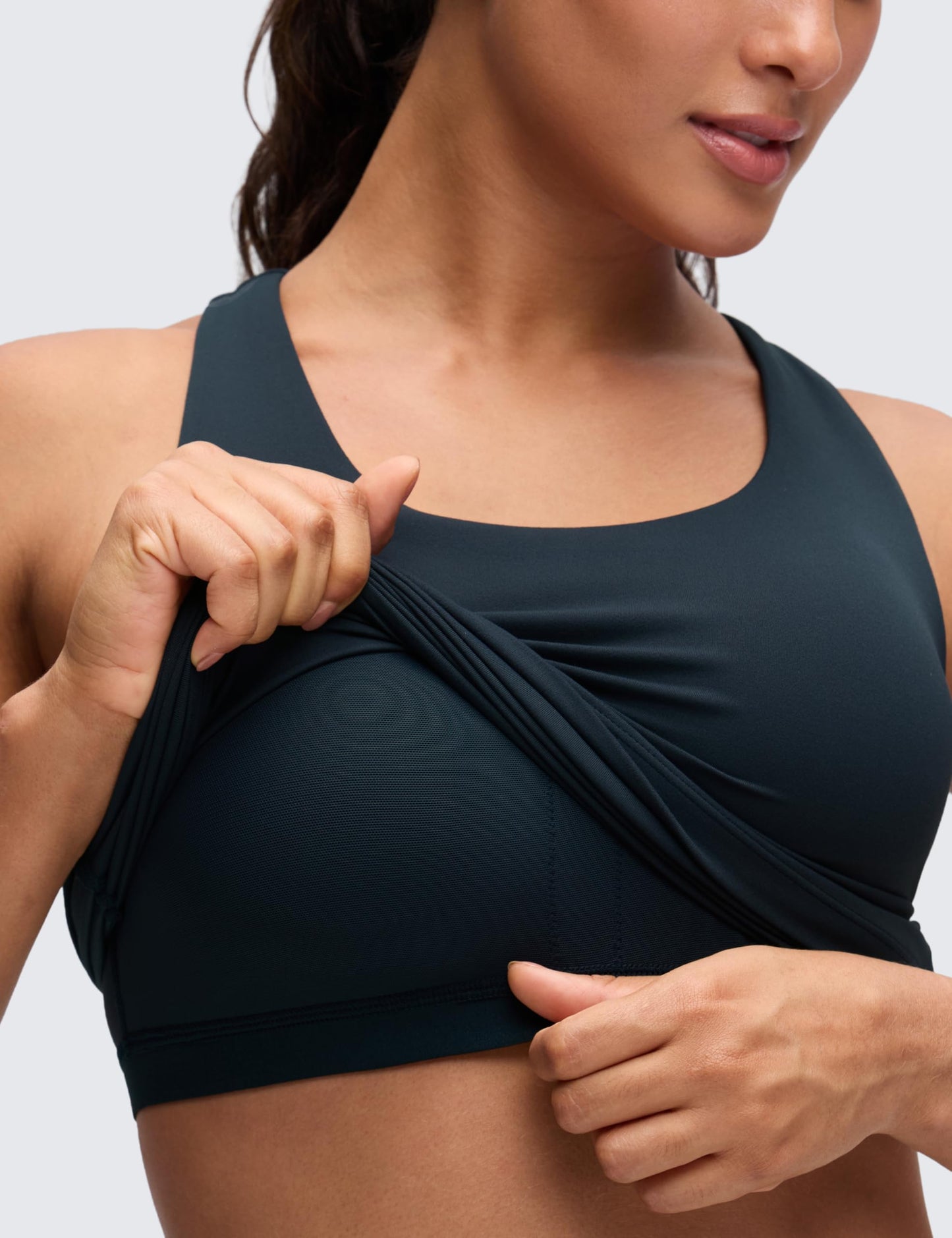 CRZ YOGA Butterluxe Workout Racerback Tank Tops for Women - Padded Athletic Spandex Yoga Shirts with Built in Bra True Navy Large