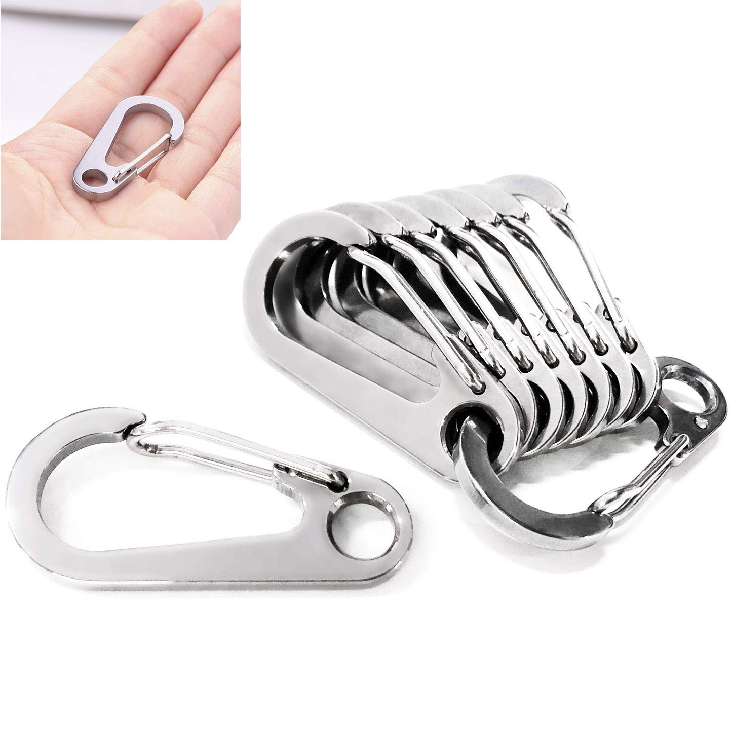 10PCS 1.77 Inch Stainless Steel Clip Spring-Snap Hook,EDC Mini Carabiner Custom Quick Release Hook for Outdoor Key Chain Camping Fishing Hiking Traveling