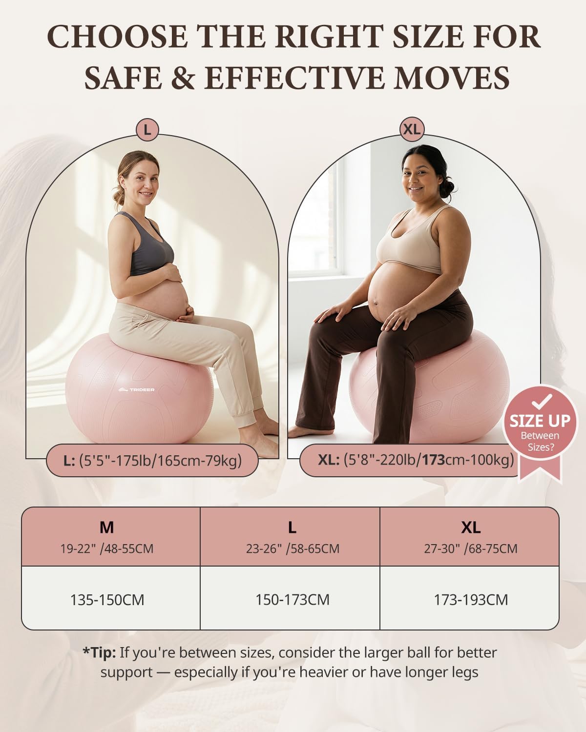 Trideer Pregnancy Birthing Ball - Extra Thick 1.7mm Yoga Ball for Maternity & Labor | 1000LB Anti-Burst Non-Slip Stability