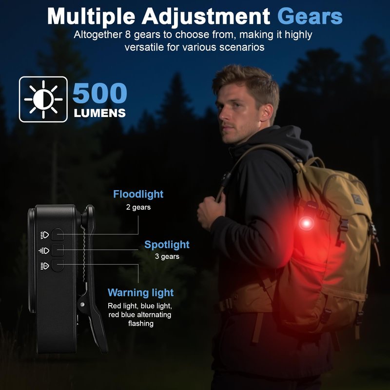GOSCIEN Rechargeable EDC Flashlight Clip-on Light 500 Lumens Clip Light with Three Lighting Solutions USB C Charging Magnetic IPX6 Waterproof Flashlight for Cycling, Outdoor and etc(Black)
