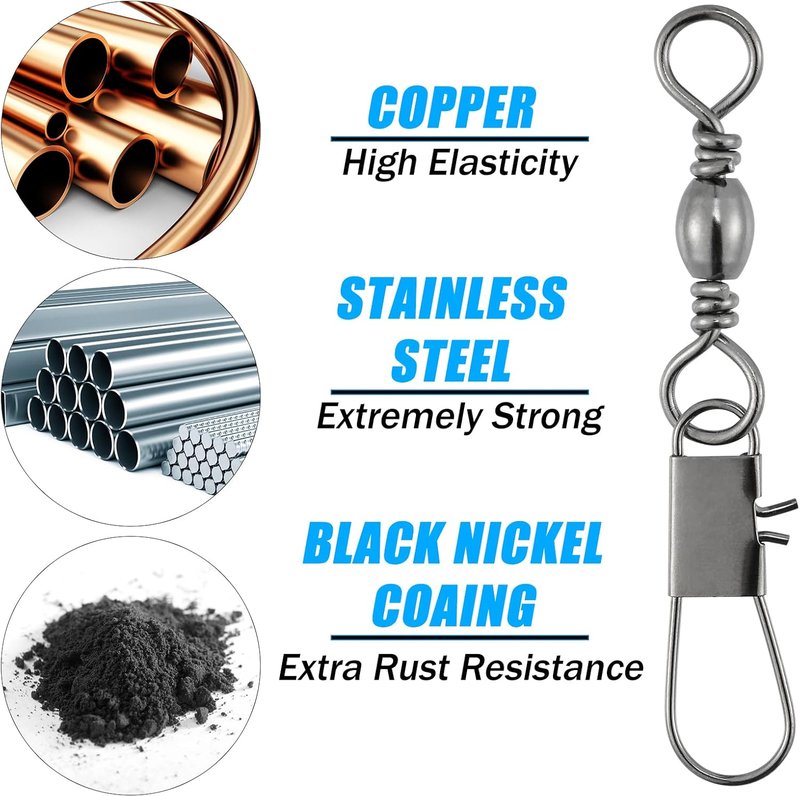 Fishing Snap Swivels - 50 Pack Stainless Steel Barrel Swivels for Fresh & Saltwater | 26-132Lb Strength