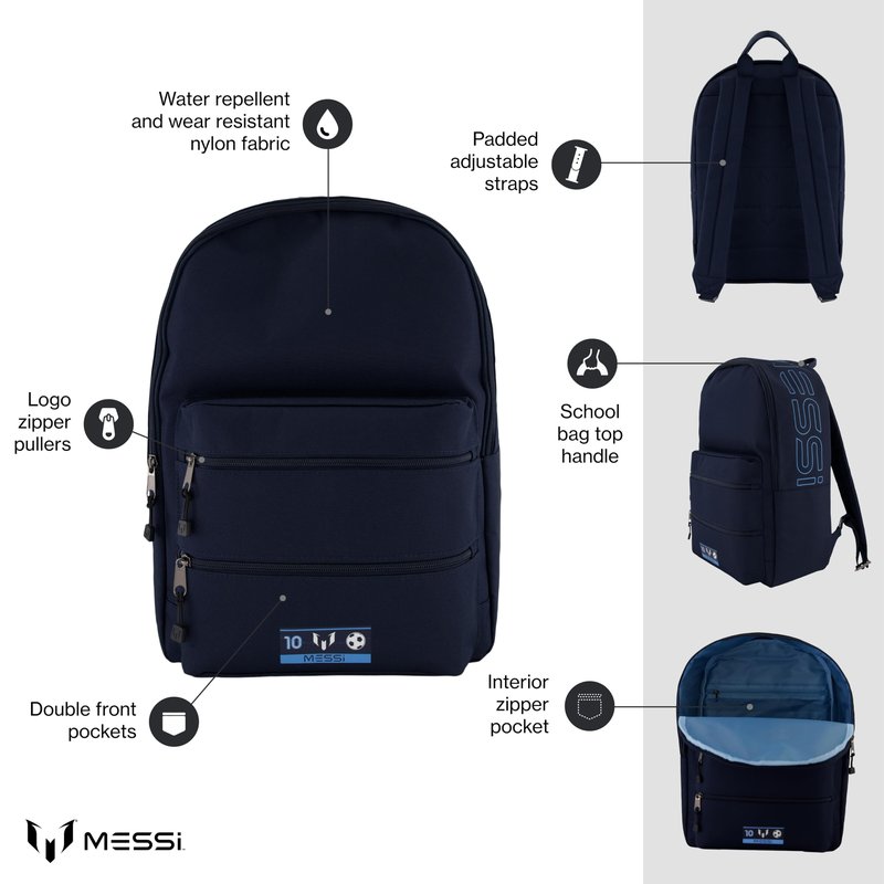Messi Lifestyle Backpack, Bookbag with Pockets & Adjustable Straps
